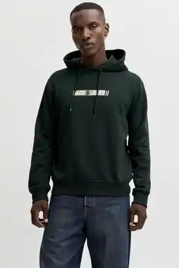 Wehkamp JACK & JONES regular fit hoodie met print - donkergroen aanbieding