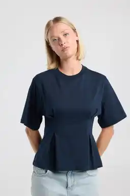 Wehkamp America Today T-shirt met plooien - donkerblauw aanbieding