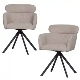 Wehkamp WOOOD Fenne Draaibare Eetkamerstoelen - Polyester - Naturel -Set van 2 aanbieding