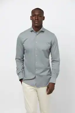 Wehkamp Profuomo gebreid slim fit strijkvrij overhemd groen aanbieding