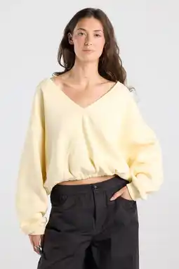 Wehkamp America Today sweater met open rug en plooien - lichtgeel aanbieding