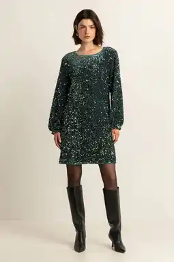 Wehkamp Expresso jurk met pailletten donkergroen aanbieding