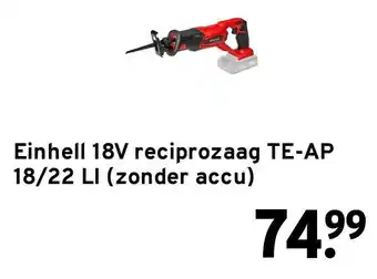 GAMMA Einhell 18V Reciprozaag TE-AP 18/22 LI aanbieding