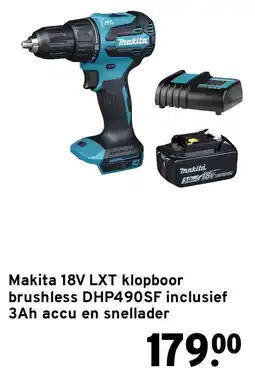 GAMMA Makita 18V LXT klopboor brushless DHP490SF aanbieding