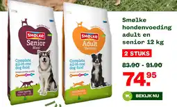 Welkoop Smolke hondenvoeding adult en senior aanbieding
