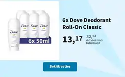 Plein.nl Dove Deodorant Roll-On Classic aanbieding