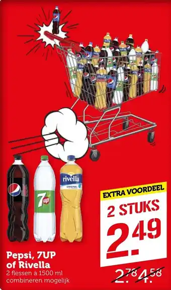 Coop Pepsi, 7up of rivella 1500ml aanbieding