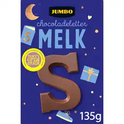 Jumbo Jumbo Chocoladeletter Melk S 135 g aanbieding