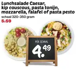 De Boerenschuur Lunchsalade Caesar, kip couscous, pasta tonijn, mozzarella, falafel of pasta pesto aanbieding