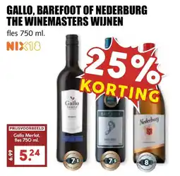De Boerenschuur Gallo, Barefoot of Nederburg the winemasters wijnen aanbieding