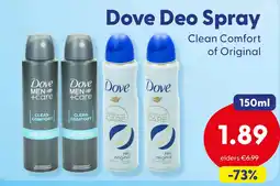 Die Grenze Dove deo spray clean comfort of original aanbieding