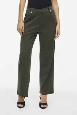 Wehkamp VILA straight highwaist pantalon donkergroen aanbieding