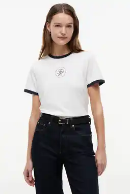 Wehkamp Tommy Hilfiger T-shirt met contrast bies en print - ecru aanbieding