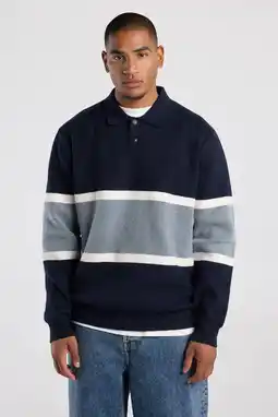 Wehkamp America Today oversized gestreepte gebreide trui - donkerblauw aanbieding