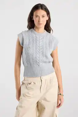 Wehkamp America Today gemêleerde spencer met kabels en wol - lichtgrijs aanbieding