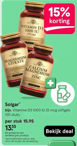 Etos Solgar bijv. Vitamine D3 1000 IU 25 mcg softgels aanbieding
