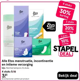 Etos Etos menstruatie, incontinentie en intieme verzorging aanbieding