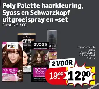 Kruidvat Poly Palette haarkleuring, Syoss en Schwarzkopf uitroeispray en -set aanbieding