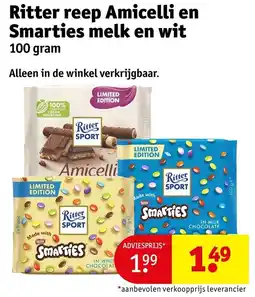 Kruidvat Ritter Reep Amicelli en Smarties Melk en Wit aanbieding