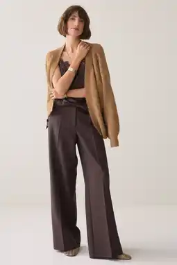 Wehkamp Summum wide leg pantalon met plooien - bruin aanbieding