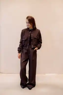 Wehkamp SisterS Point wide leg highwaist pantalon donkerbruin aanbieding