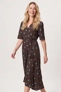 Wehkamp Miss Etam midi jurk met stippen - bruin aanbieding