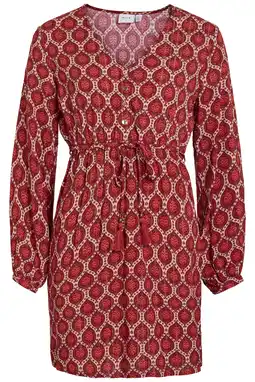 Wehkamp VILA viscose mini jurk met ceintuur en print - roodbruin aanbieding