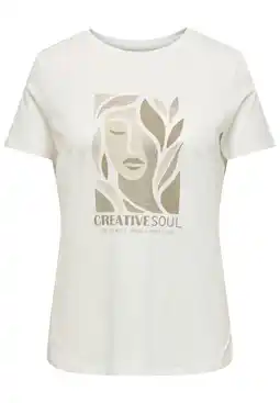 Wehkamp ONLY CARMAKOMA rechtvallend T-shirt met print Plus Size - ecru aanbieding