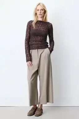 Wehkamp Grace & Mila semi-transparante kanten top - donkerbruin aanbieding