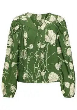 Wehkamp OBJECT viscose regular fit gebloemde blouse - groen aanbieding