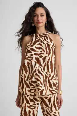 Wehkamp Ruby haltertop met zebraprint beige/bruin aanbieding