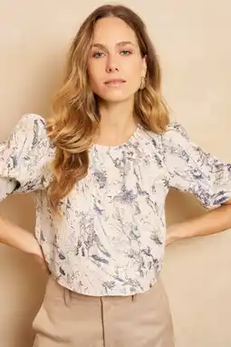 Wehkamp Lofty Manner top met print - beige aanbieding