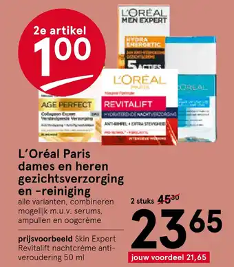 Etos L'Oréal Paris dames en heren gezichtsverzorging en -reiniging aanbieding