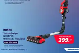 Electroworld BOSCH Steelstofzuiger BCS711PET Unlimited 7 ProAnimal aanbieding