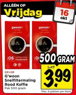 Vomar Voordeelmarkt G'woon Snelfiltermaling Rood Koffie aanbieding