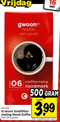 Vomar Voordeelmarkt G'woon Snelfiltermaling Rood Koffie aanbieding