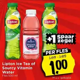 Vomar Voordeelmarkt Lipton Ice Tea of Sourcy Vitamin Water aanbieding