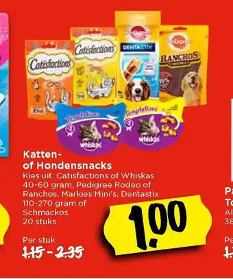 Vomar Voordeelmarkt Katten- of Hondensnacks per stuk aanbieding