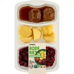 Jumbo Jumbo Rode Biet Gehaktbal met Gekookte Aardappelen en Jus 500 g aanbieding