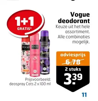 Trekpleister Vogue deodorant deospray Cats 2 x 100 ml aanbieding