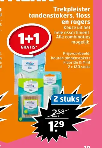 Trekpleister Houten tandenstokers Fluoride & Mint 2 x 120 stuks aanbieding