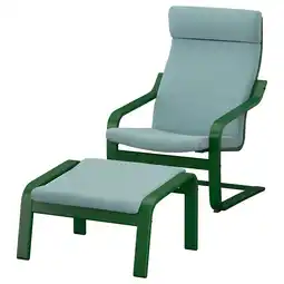 IKEA PoÄng Fauteuil en voetenbank, donkergroen/kelinge grijsblauw aanbieding