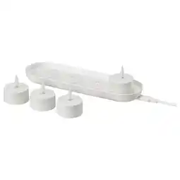 IKEA Een witte skatgÅs theelampjesset met vier cilindrische kaarsen en een oplaadtray aanbieding