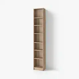 IKEA Een hoge billy-boekenkast in lichtbruine kleur, gemaakt van spaanplaat, met zes open planken aanbieding