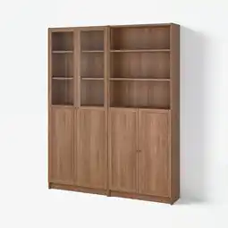 IKEA Billy / oxberg Boekenkast paneel-/vitrinedeuren, bruin walnootpatroon/helder glas, 160x30x202 cm aanbieding