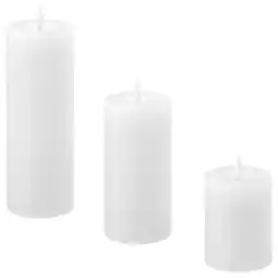 IKEA Drie witte silvermÅs ledkaarsen , verschillende hoogtes, geribbeld ontwerp, gegroepeerd aanbieding