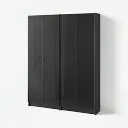 IKEA Billy / hÖgbo Boekenkast combinatie glazen deuren, zwart eikenpatroon, 160x202 cm aanbieding
