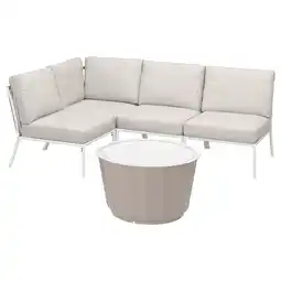 IKEA Moderne buitensectie met beige kussens, metalen poten, ronde salontafel voor gebruik op het terras aanbieding