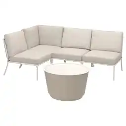 IKEA Moderne tuinmeubelset voor buiten, beige, metalen frame, l-vormige bank, ronde salontafel aanbieding