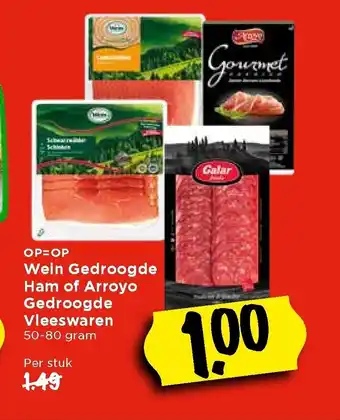 Vomar Voordeelmarkt Wein Gedroogde Ham of Arroyo Gedroogde Vleeswaren 50-80 gram per stuk aanbieding